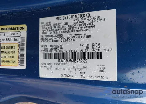 2017 Ford Mustang V6 z USA, uszkodzony, nr VIN 1FA6P8AM6H5275527